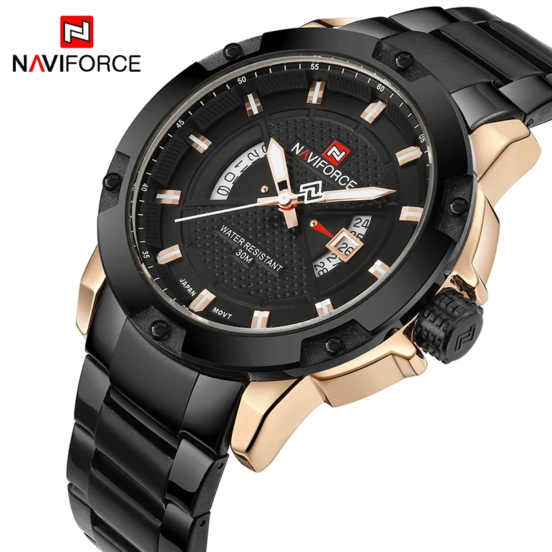 Новые модные часы Naviforce мужские роскошные Брендовые спортивные из нержавеющей