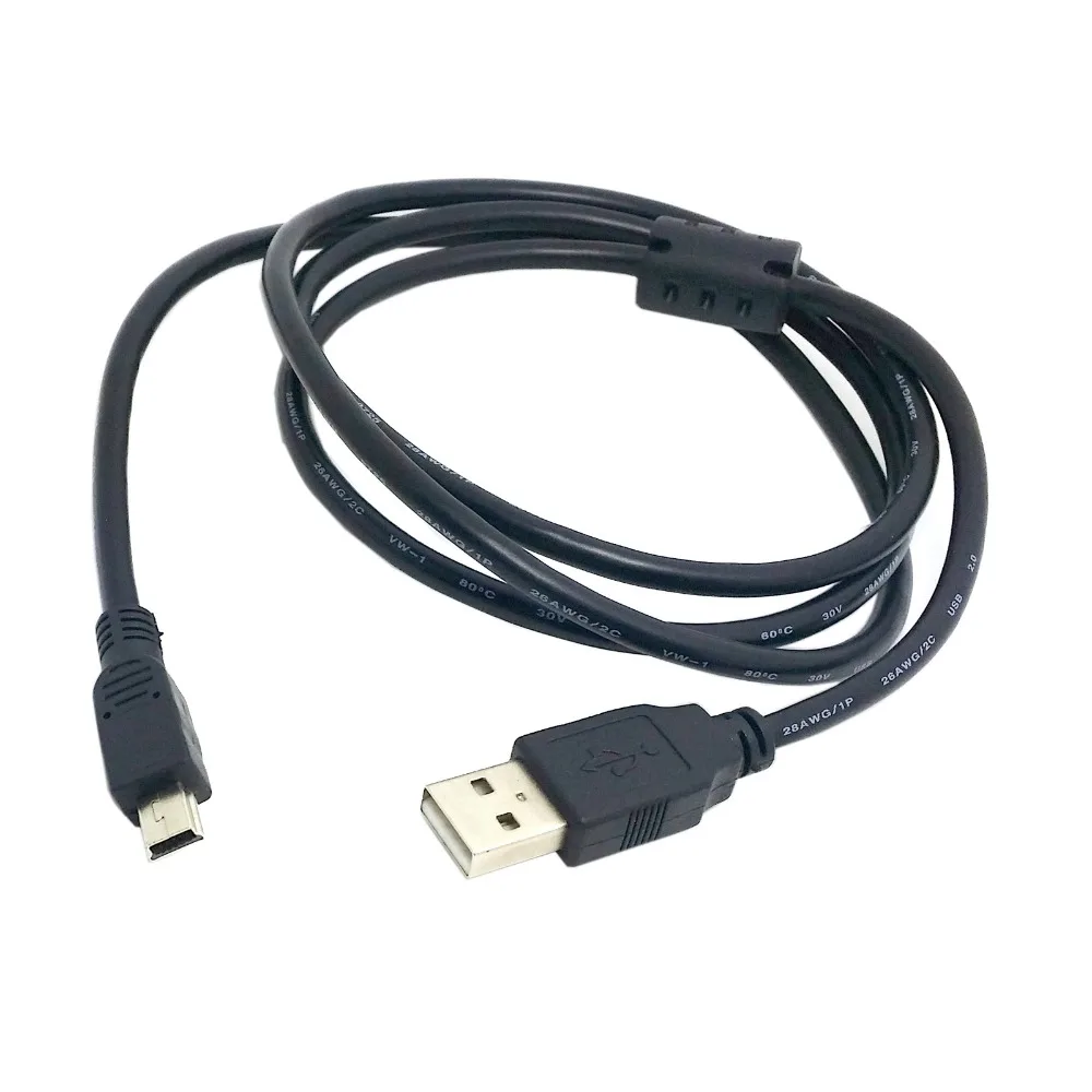 1.5M 5ft USB 2.0 Male to Mini B 5pin Male Hard Disk Cable for Camera with Ferrite core