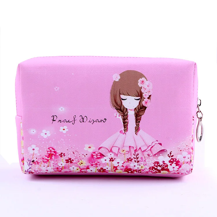 

New Big Size Women Make Up Bags Flower Floral PU Zipper Cosmetic Case Simple Casual Girl Lady Pouch Storage Travel Organizer