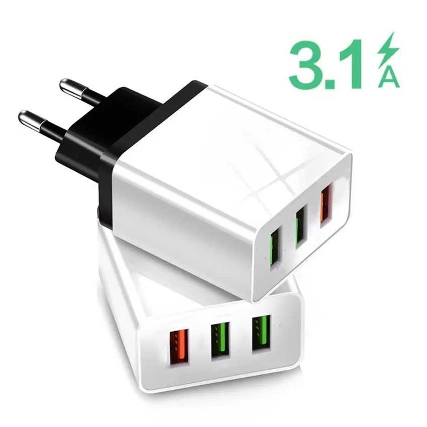 

3 Ports USB Charger 5V 3.1A Fast Charging Wall Charger Adapter EU Plug Mobile Phone For iphone For Samsung Xiaomi Huawei