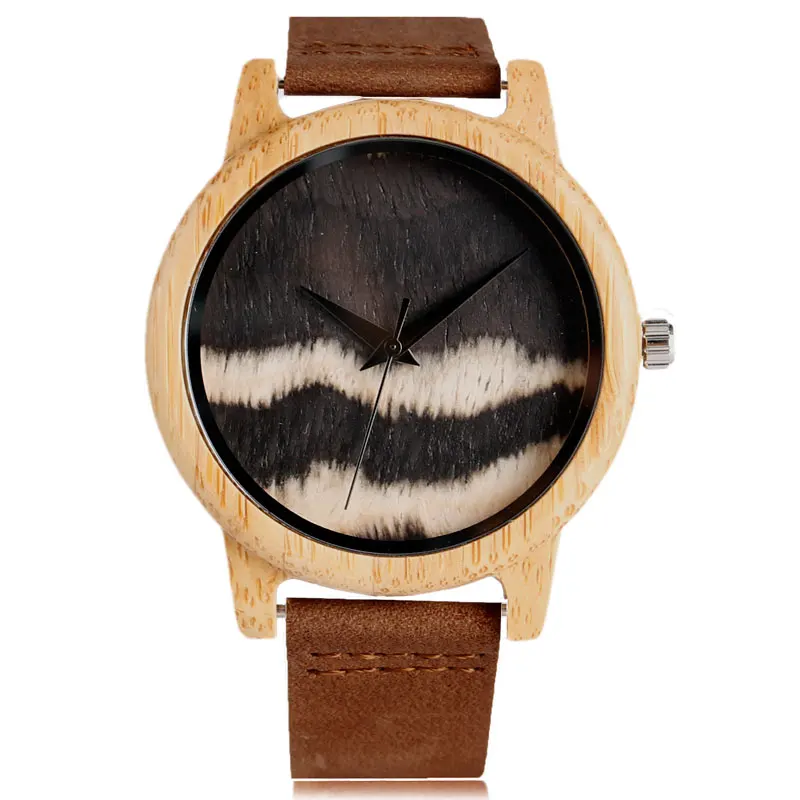 White Dial Wave Bamboo Wood Watch Men Creative Nature Light Clock Genuine Leather Bangle reloj madera hombre 2017 Gifts  (6)