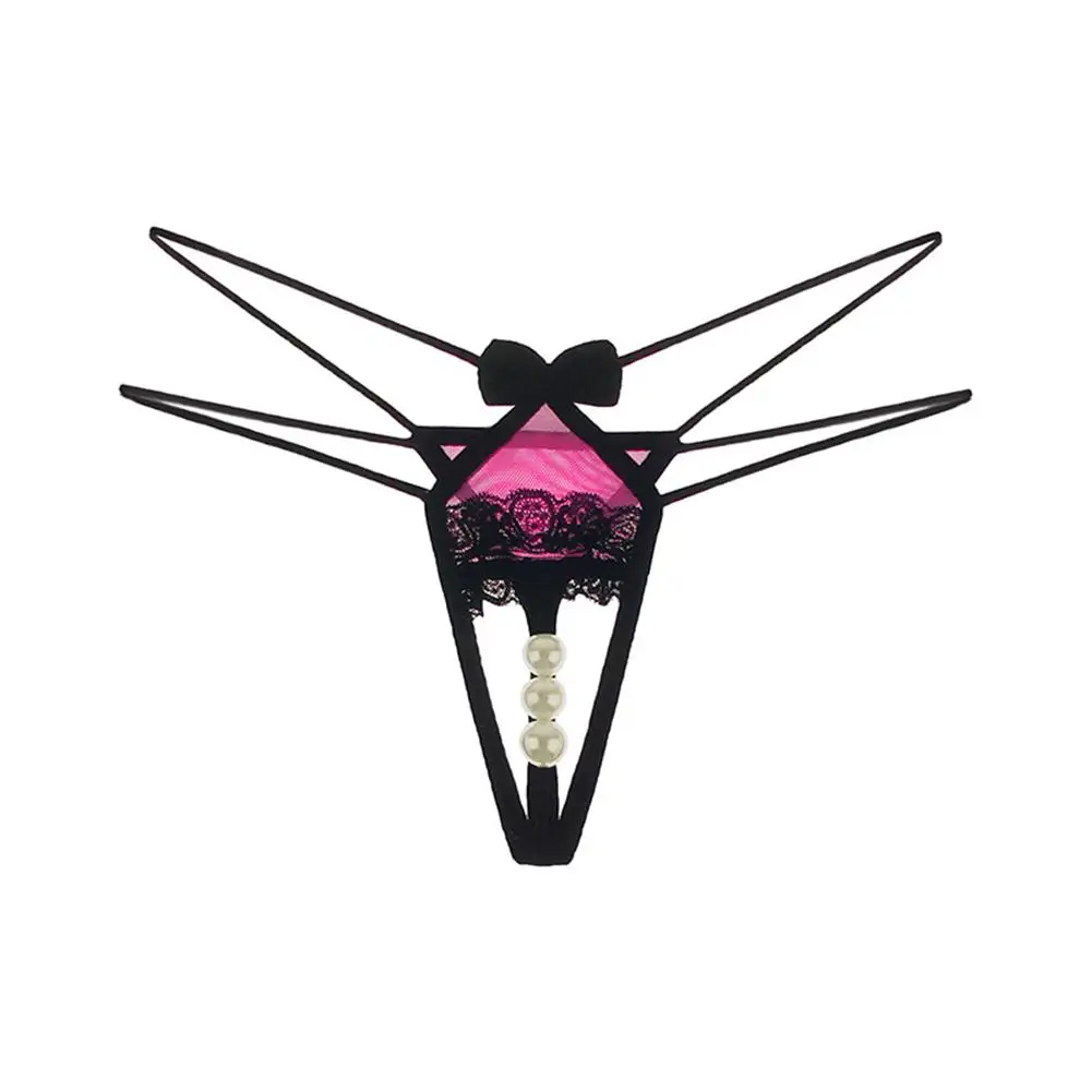 

Fashion G-String Thong Bandage Underpants Faux Pearl Crotchless Low Rise Underwear Bow Embroidery Intimates Women Briefs