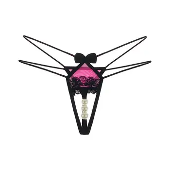 

Fashion G-String Thong Bandage Underpants Faux Pearl Crotchless Low Rise Underwear Bow Embroidery Intimates Women Briefs