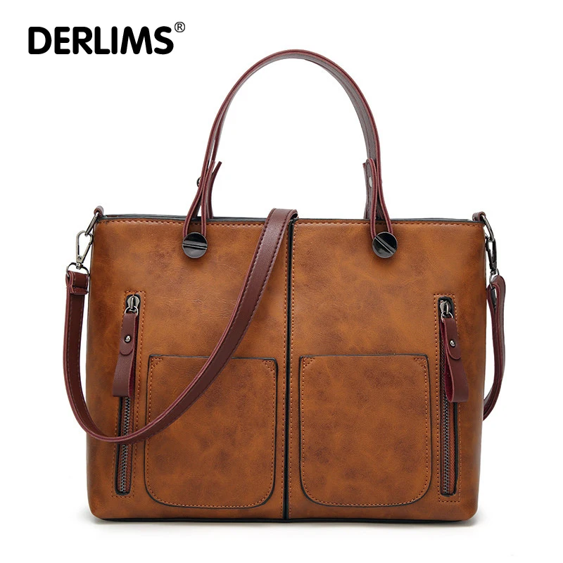 DERLIMS Women Vintage PU Shoulder Bag Causal Totes For Daily Shopping