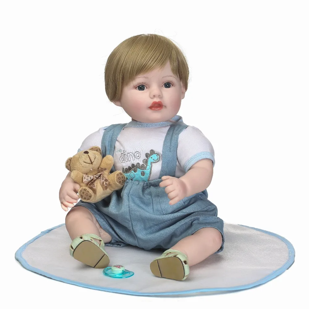 

Npkcollection 55cm cotton body lifelike newborn baby with one toy bear best Children's Day gift silicone baby dolls reborn