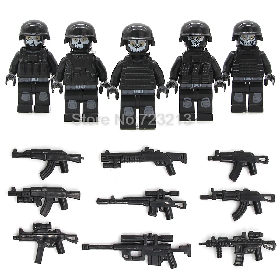 

5pcs/lot SWAT Ghost Soldier Military Figure Set Weapon Gun Building Blocks Sets Models Bricks Toys