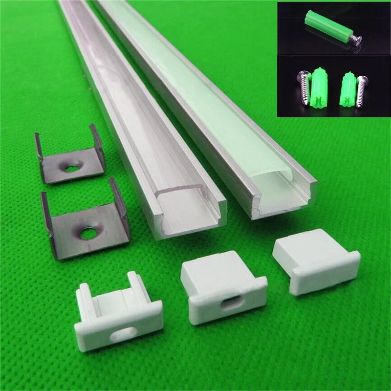 10x1m, hliníkový profil pro led pásek, mléčný / průhledný kryt pro 12mm pás s kování, LED bar light box, kryt pásku