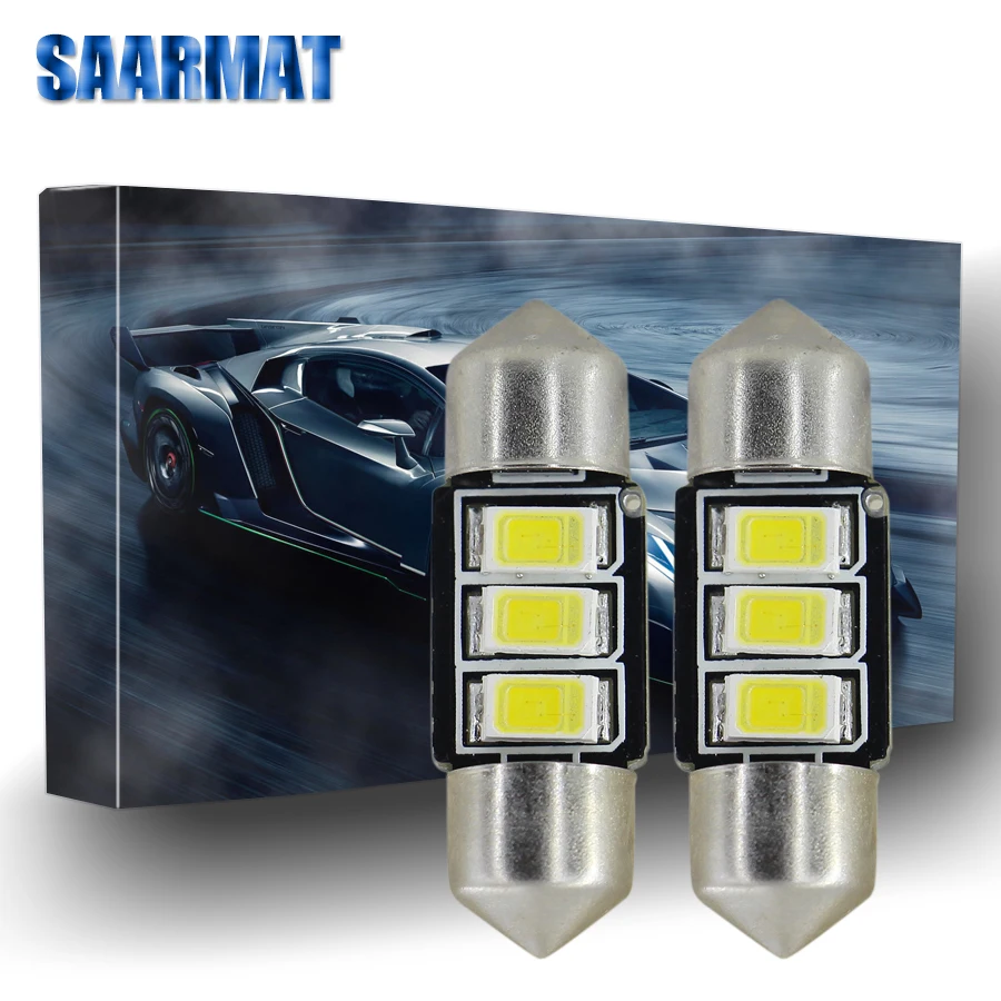 

2x FOR VW Polo Sharan II Touran Touareg Licese Plate Light Bulb White 39mm 3-SMD LED CANBUS Error Free