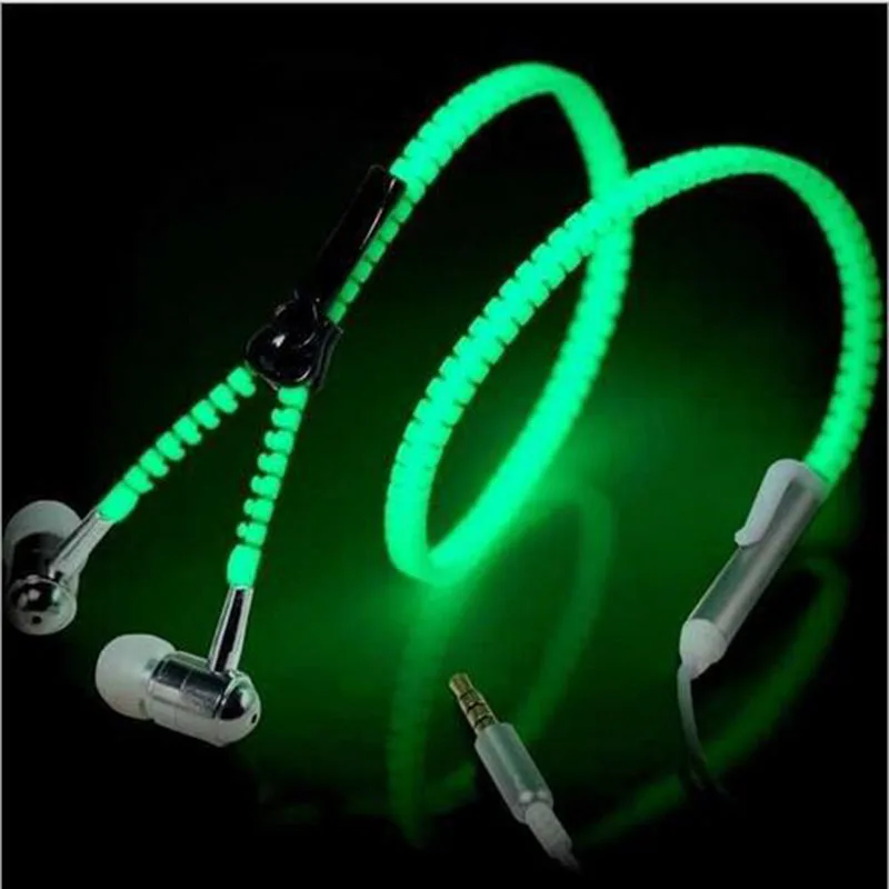Metal Zipper luminous Earphone Glow Headphones Luminous Headphones Glow
