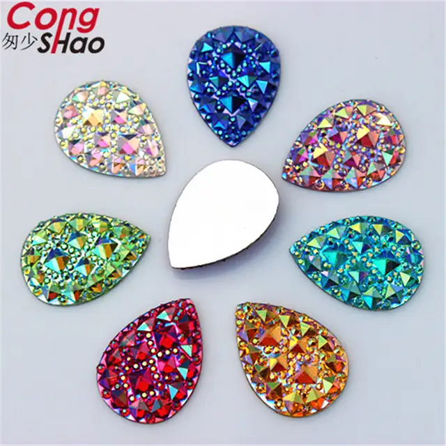 Us 63 18 Offcong Shao 80pcs 1825mm Ab Color Pear Shape Flatback Resin Rhinestone Stones Crystal For Clothes Craft Button Decoration Cs652 In