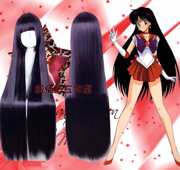 RTUTUR Anime Sailor Moon Mars Hino Rei Long Wig Cosplay Costume Heat Resistant Synthetic Hair Women Wigs