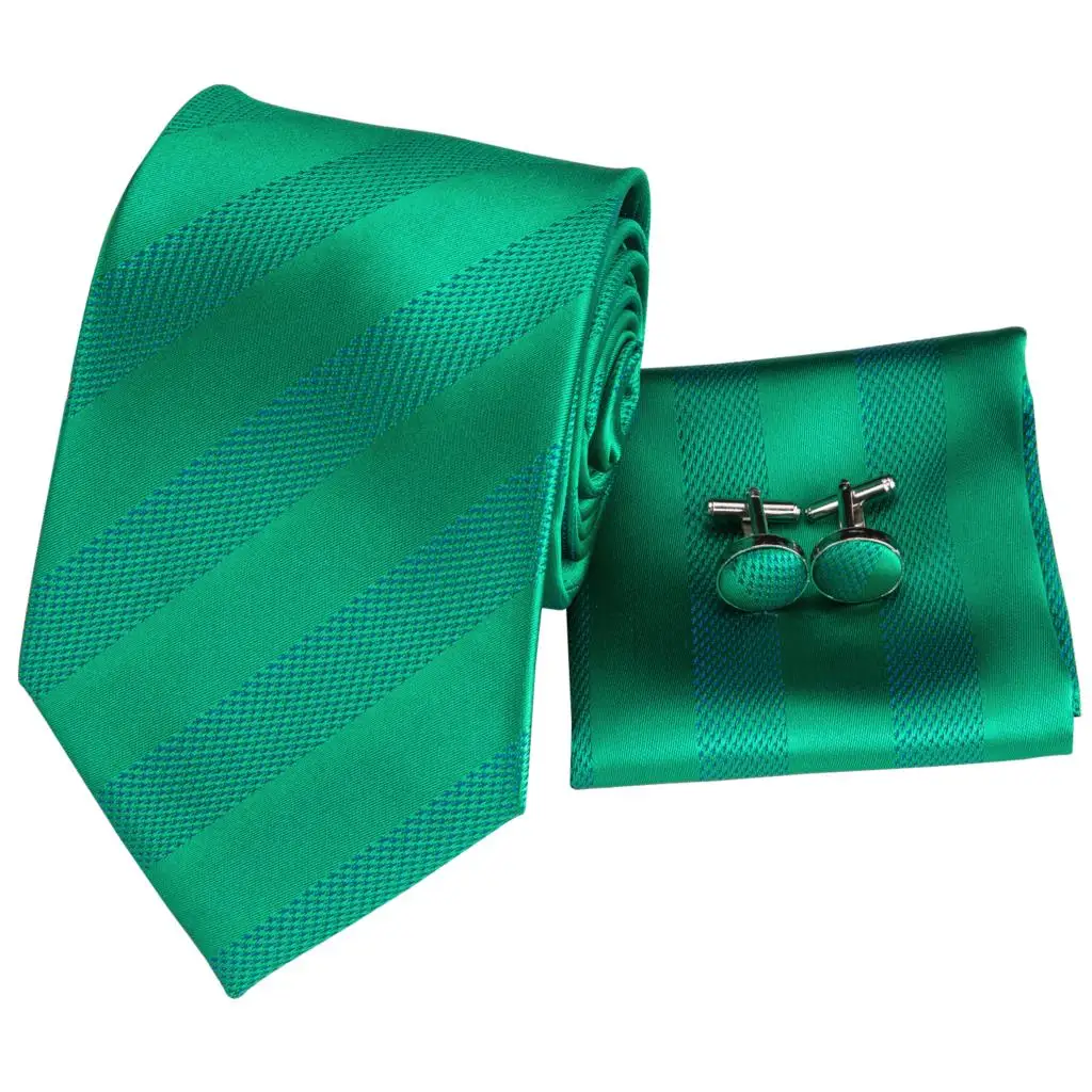 C-3132, роскошный Шелковый мужской модный зеленый полосатый галстук, галстук, платок, запонки, набор, мужские вечерние, свадебные галстуки, 8,5 см