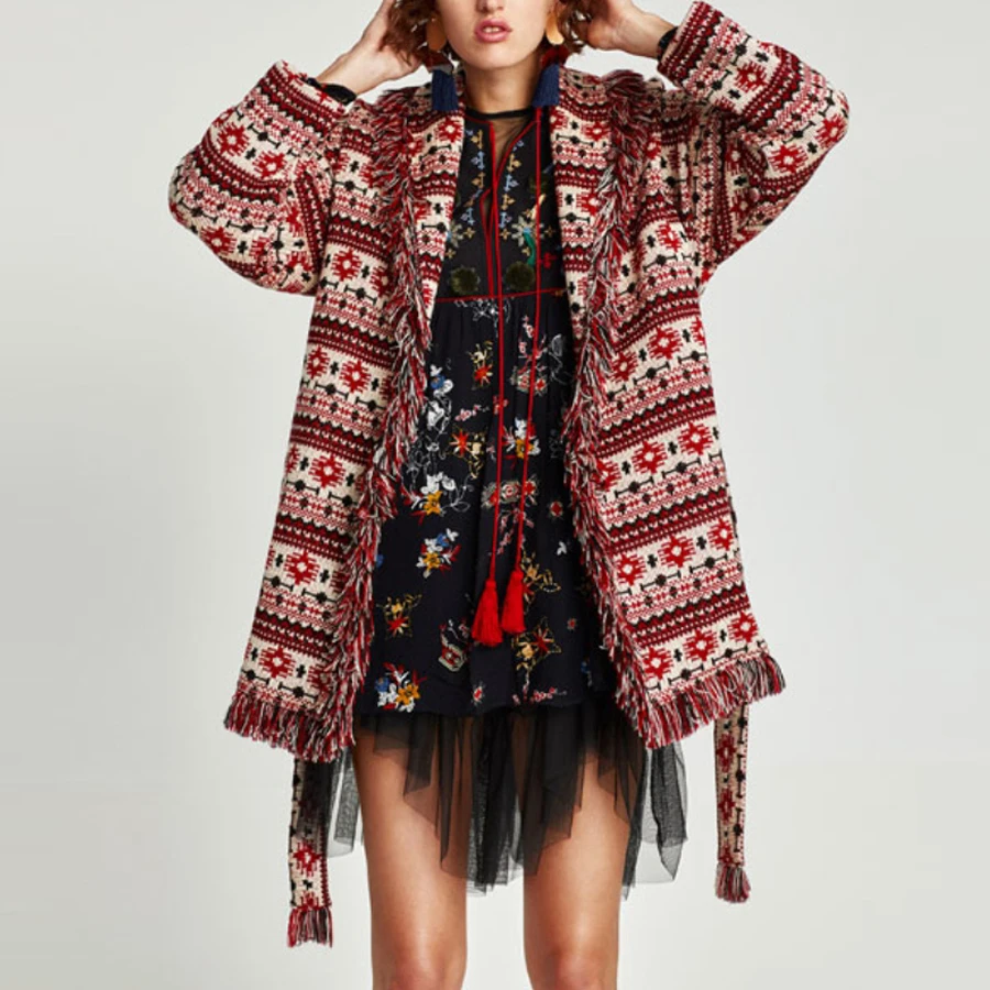 Knitted woolen complex warm coat 2017 winter floral ...