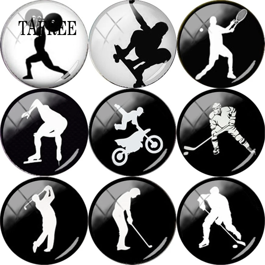 

TAFREE 12mm/15mm/16mm/18mm/20mm Round Photos Glass Cabochon Sports Pattern fit Cameo Base Setting Jewelry Components 5pcs/lot