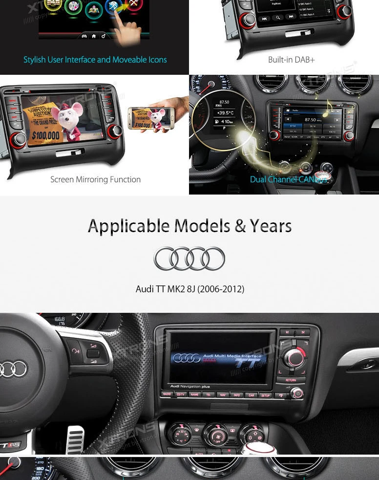 Perfect 7" Special Car DVD for Audi TT MK2 (8J) 2006-2014 with Built-in Vehicle Standard DAB+ Module & Professional DAB+ Antenna 1