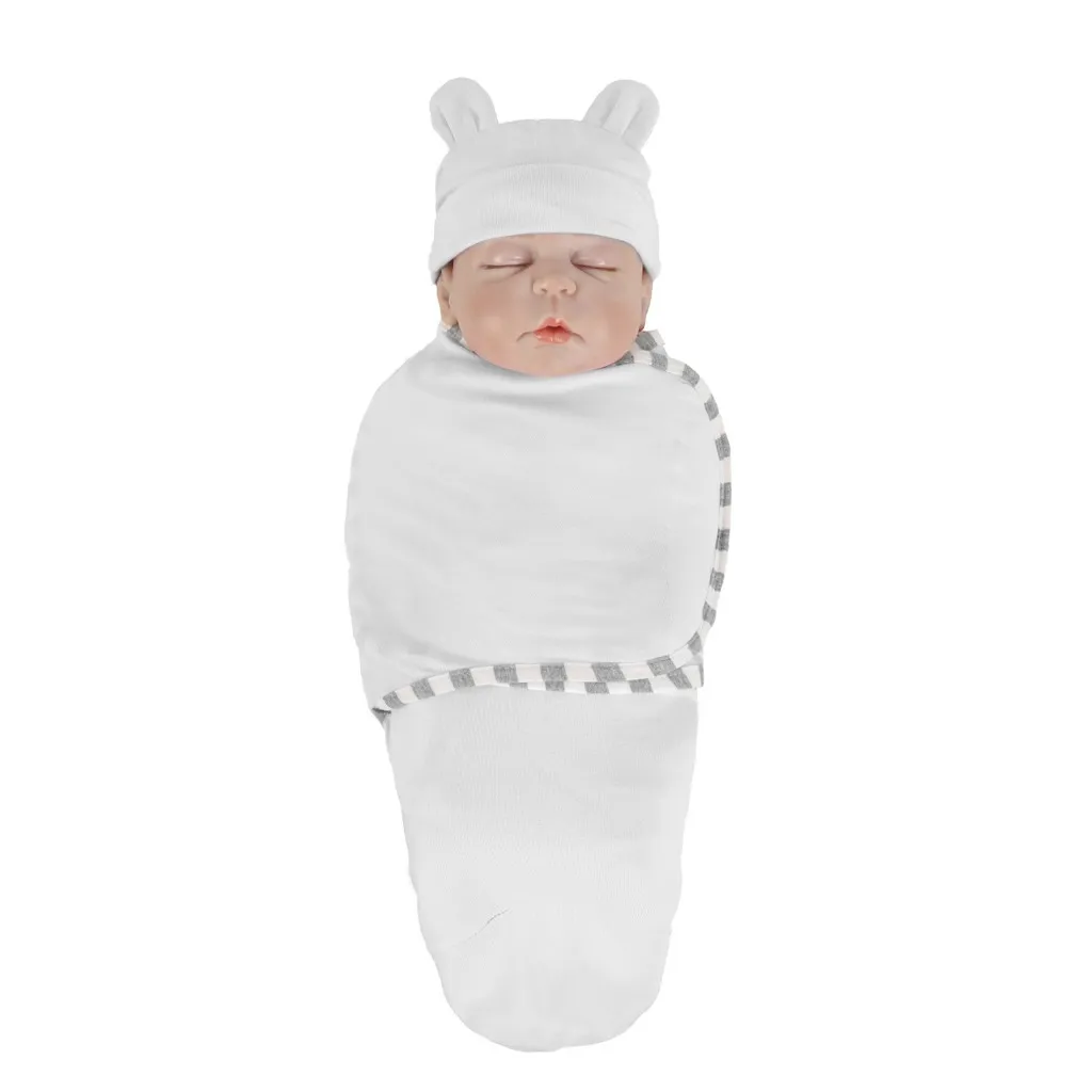 Носки для новорожденных хлопковые спальный мешок пеленать однотонные спальный мешок со спальным мешком коляска Обёрточная бумага+ шляпа Bebe мешки спальный мешок на лето z6 - Цвет: WH