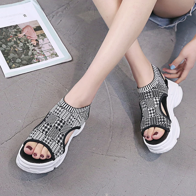 2019 Summer Chunky Sandals Women Shoes Peep Toe Casual Flat Sandals Ladies Breathable Air Mesh Flat Platform Sandals Sandalias