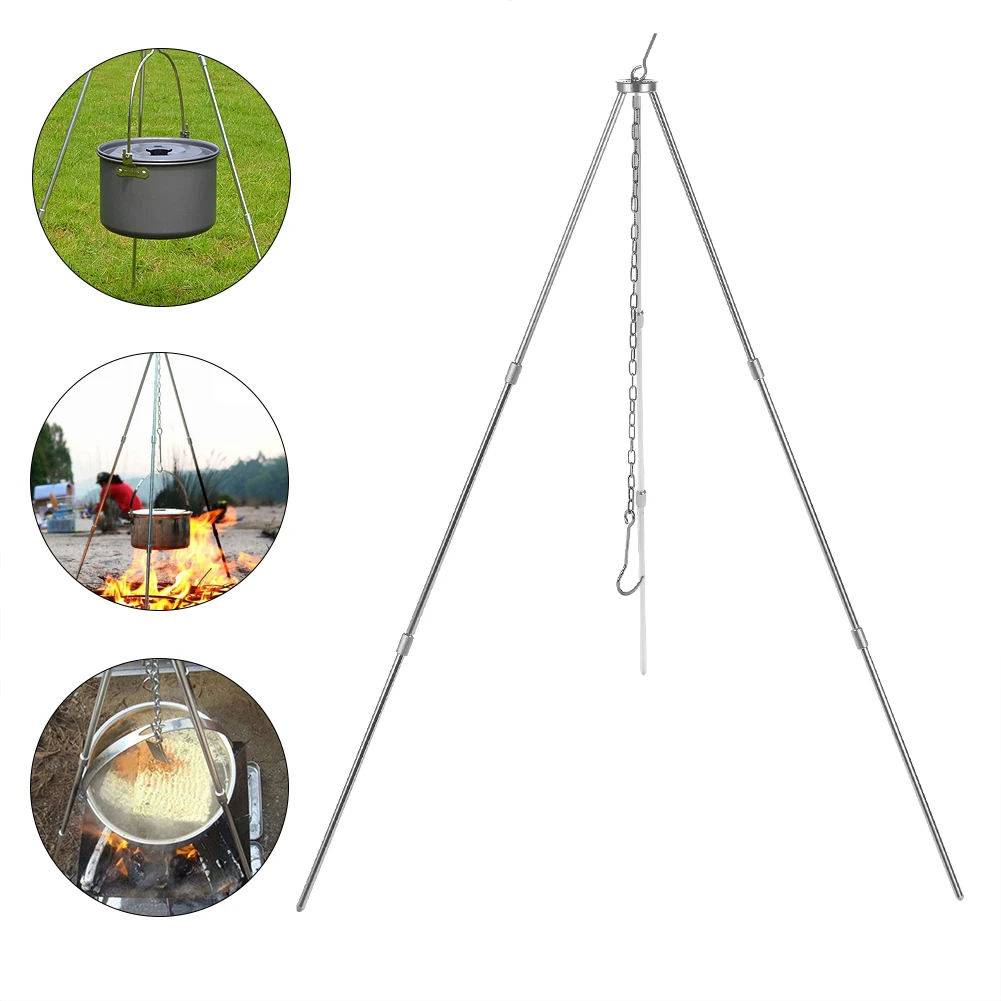 Outdoor Stove Camping Picnic Cooking Tripod Hanging Pot Durable Portable Campfire Picnic Pot