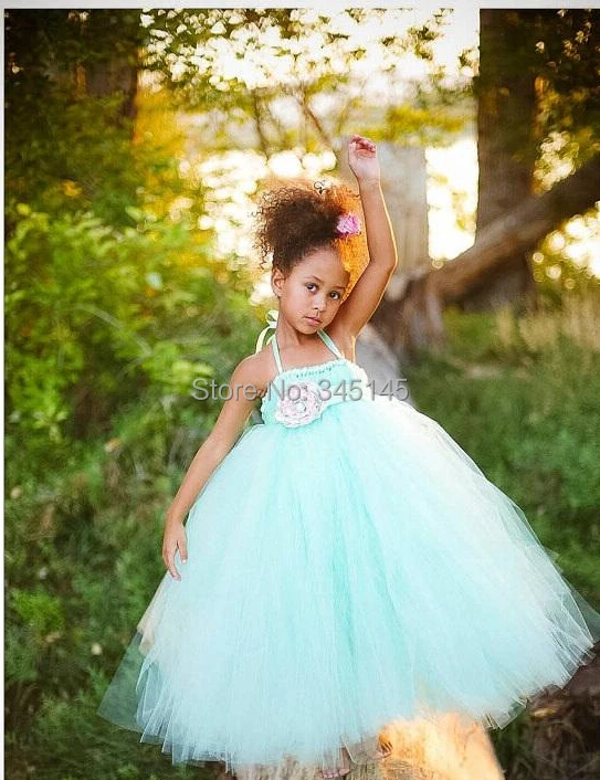 Зеленая мята детские платья пачки платья с цветочными створки красивые маленькие дети день рождения ну вечеринку платья