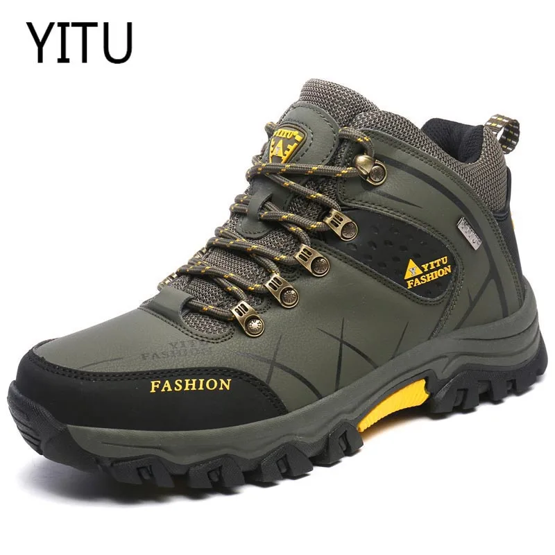 Image New Waterproof Men Hiking Shoes High Top Trekking Boots Autumn Winter Mountain Climbing Sports Sneakers Big Large Size 45 46