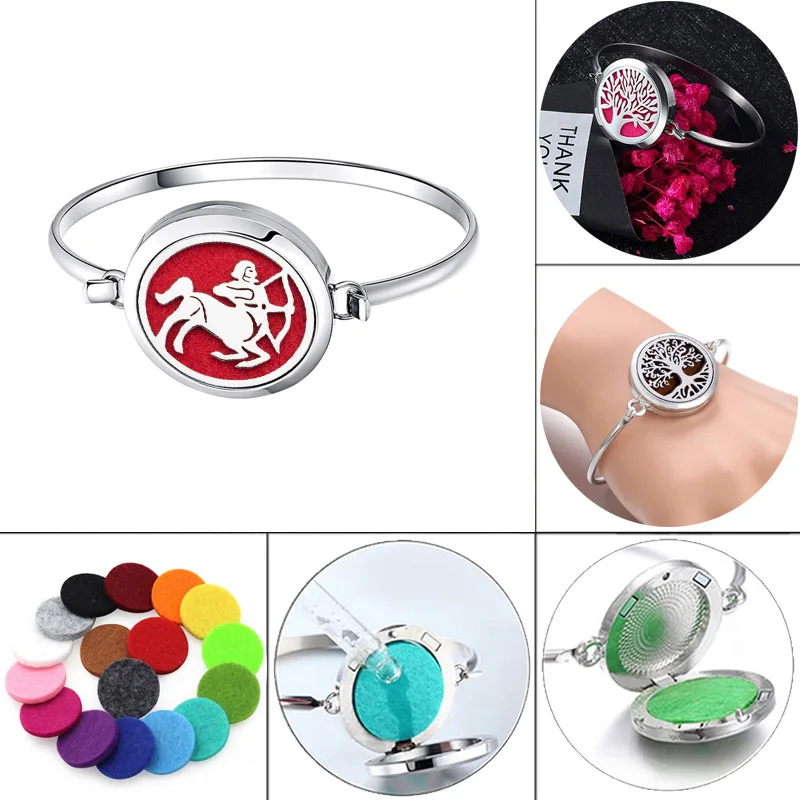 

Sagittarius tree of Life Perfume Bracelet Essential Oil Diffuser Aromatherapy Locket Bracelet Stainless Steel Diffuser Bracelet