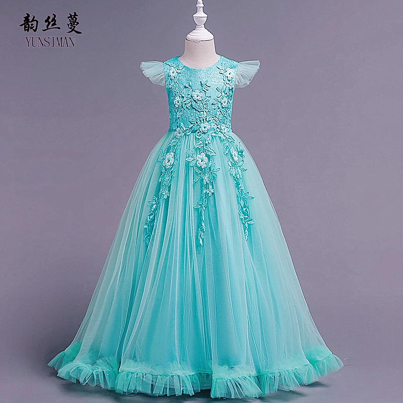

Kids Girls Long Lace Dress Summer 2019 Flower Blue Green Red Purple Lace Party Dresses for Girls 8 9 10 to 12 14 Years Kids 1A5D
