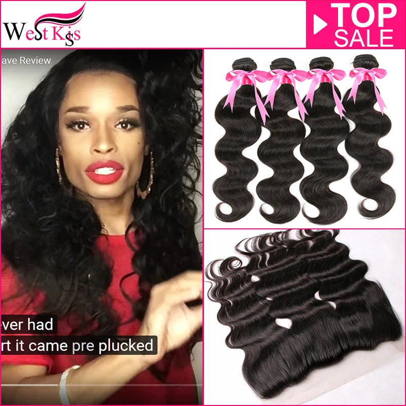 West Kiss Virgin hair 13x4 Lace Frontal Closure With Bundles Brazilian body wave Cheap Hair Bundles With frontal