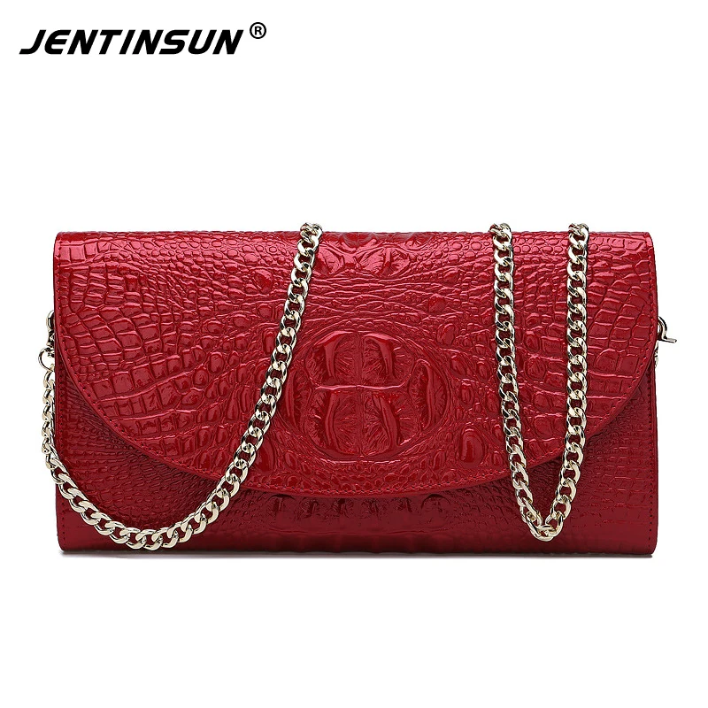

2017 Summer New Genuine Leather Women Bag Crocodile Pattern Clutch Shoulder Bags Cowhide Leather Crossbody Chain Bag For Female
