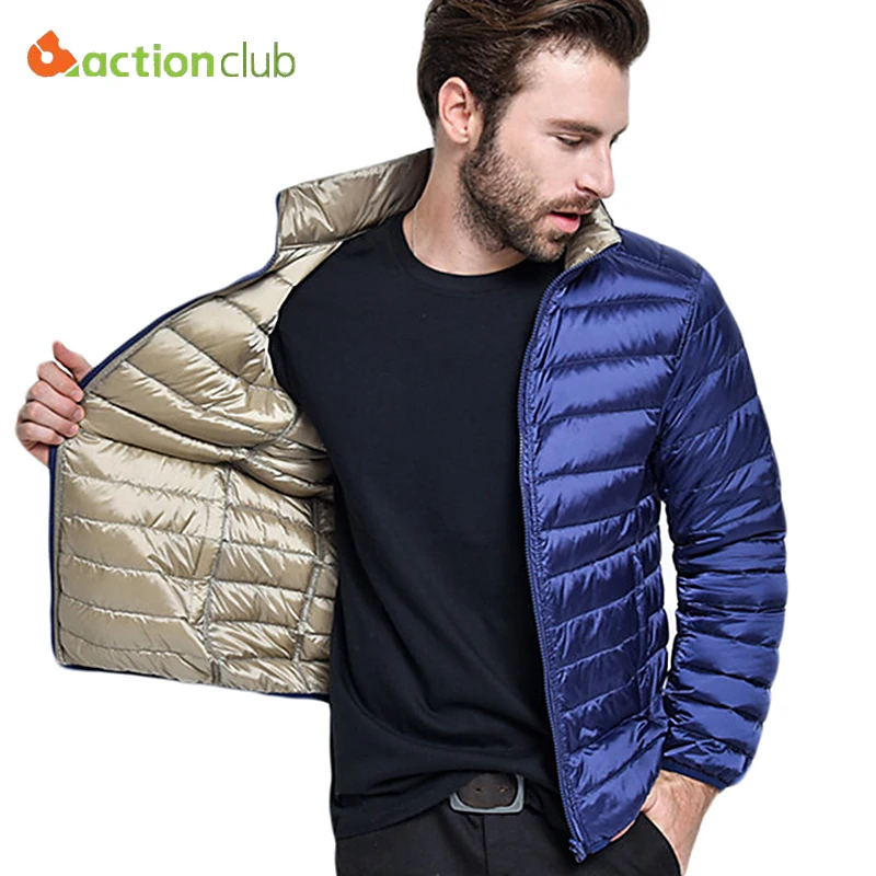 

ACTIONCLUB Men Fall/Winter White Duck Down Jacket 4 Color Reversible Jacket Ultra Light Travel Pocketable Warm Coat