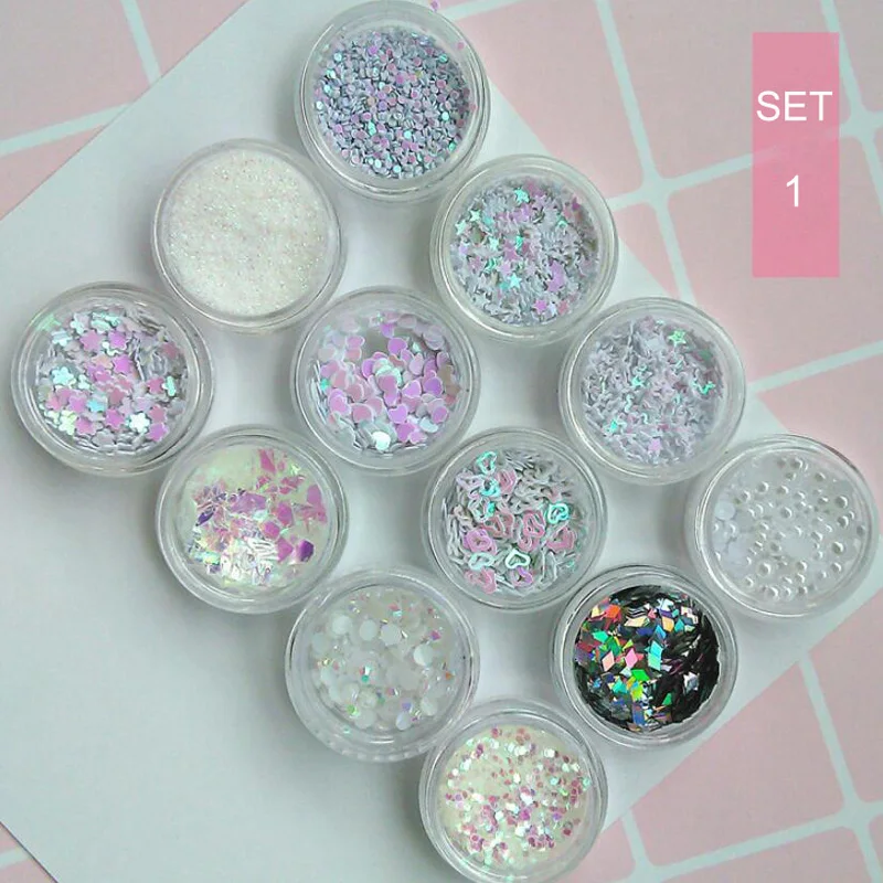 Bittb Nail Sequins Chunky Glitter Pearl Star Heart Jewelry Decor Nail Art Decorations Accessories Manicure Part - Color: SET1