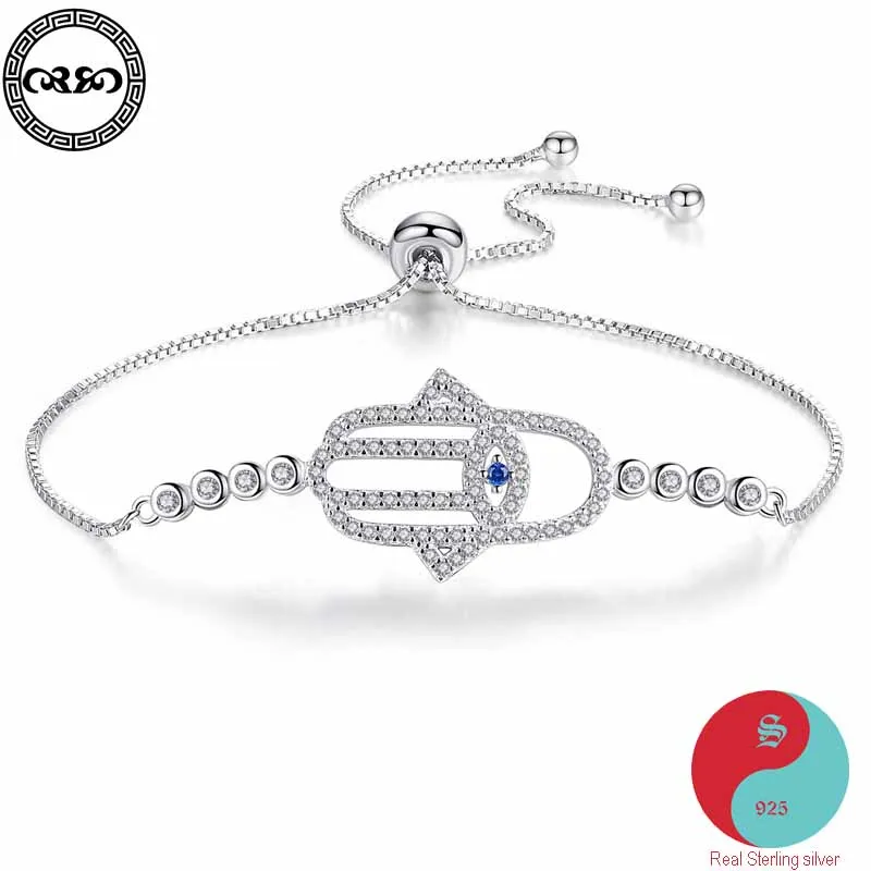 

Real Pure 925 Sterling Silver Bracelet Purple crystal fatima bracelet glam diamant women's Luck Fine Jewelry
