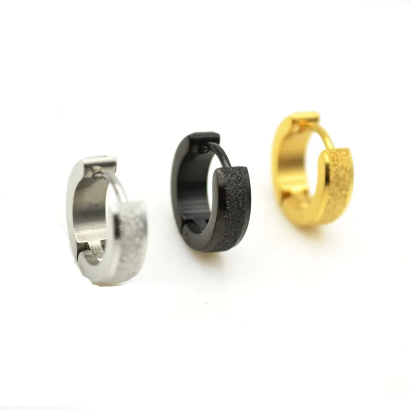 

Hoop Earrings for women 316L Stainless Steel Black Gold High Quality Frosted Trendy Men Wholesale Punk 4mm Fashion Jewelry