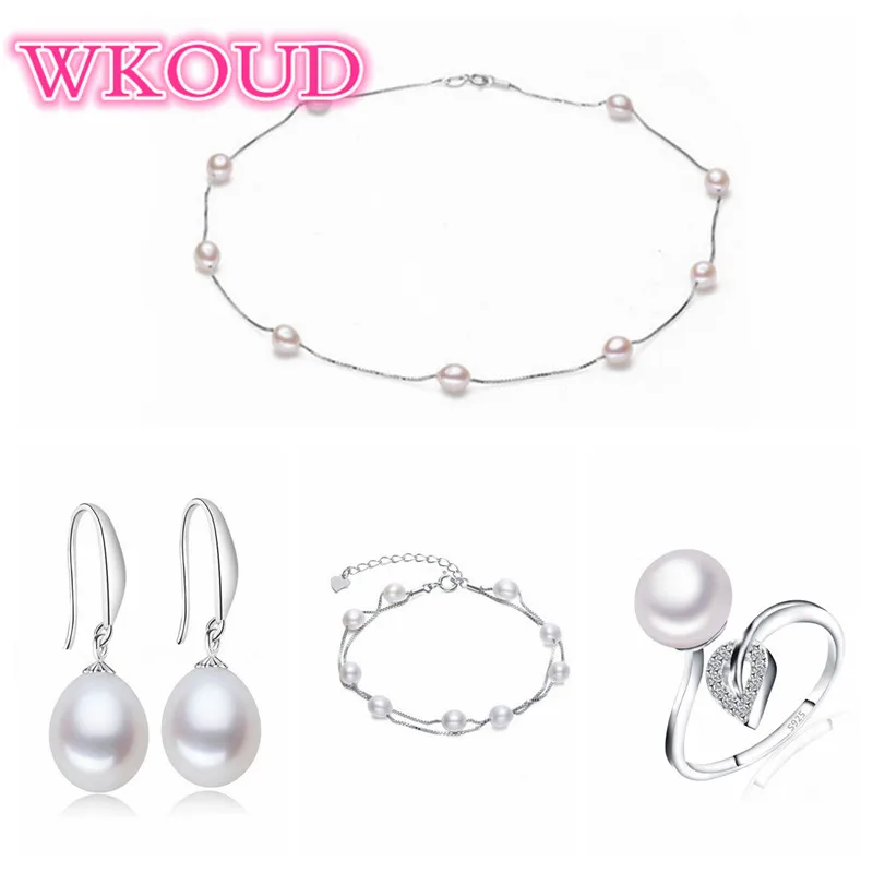 

Real freshwater pearl jewelry set women natural pearl sets 925 sterling silver Wedding jewelry for women 4-X4-E4