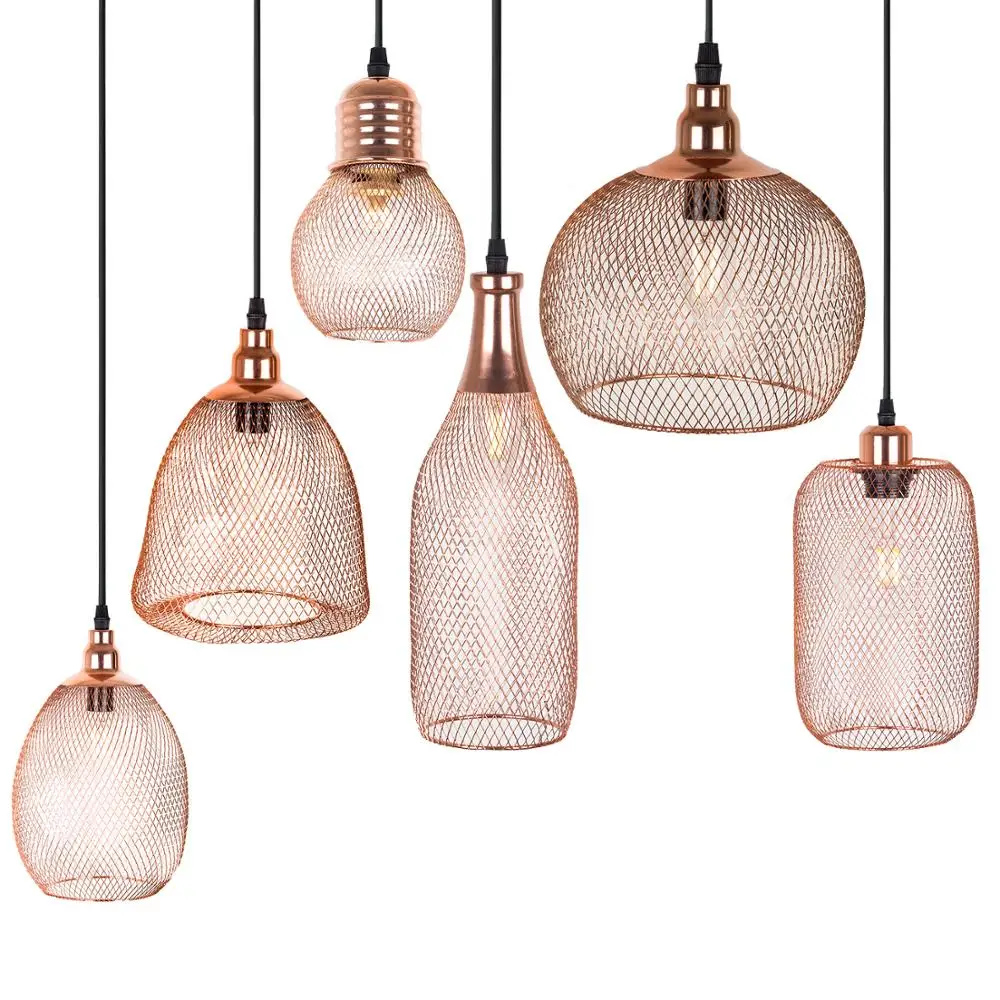 Гальванический современный подвесной светильник в металлической клетке, винтажный креативный подвесной светильник в клетку из розового золота E14