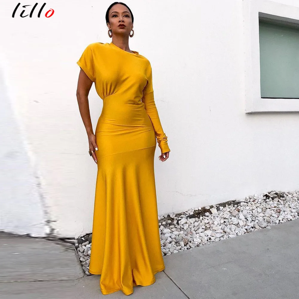 

Pure color temperament package hip fishtail waist party dress African women dress 2019 autumn new women's fashion personality lo