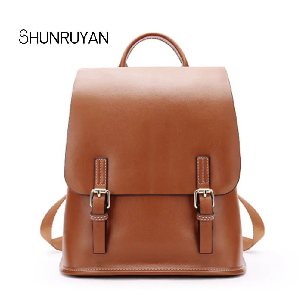 

SHUNRUYAN 2018 New Genuine Leather Casual Women Bag Backpack School Bag Fashion Teenager Package Shoulder Bag Travel Bag