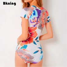 

Bkning Zipper Swimsuit Female Flower Swimwear One Piece 1 Print Swimming Suit Plus Size Big Monokini Pink Retro Vintage 2XL XL L