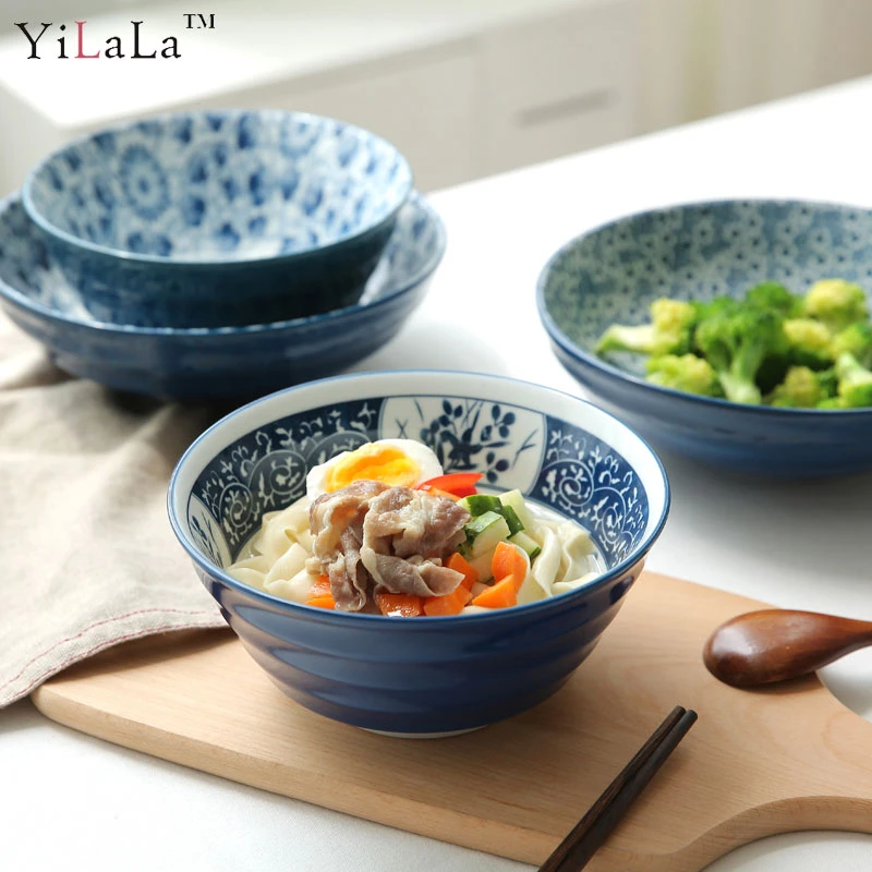 Yilalaセラミックボウル7インチ8インチ大容量ディナー大きなボウルスープ麺青と白の磁器食器 Bowls Aliexpress