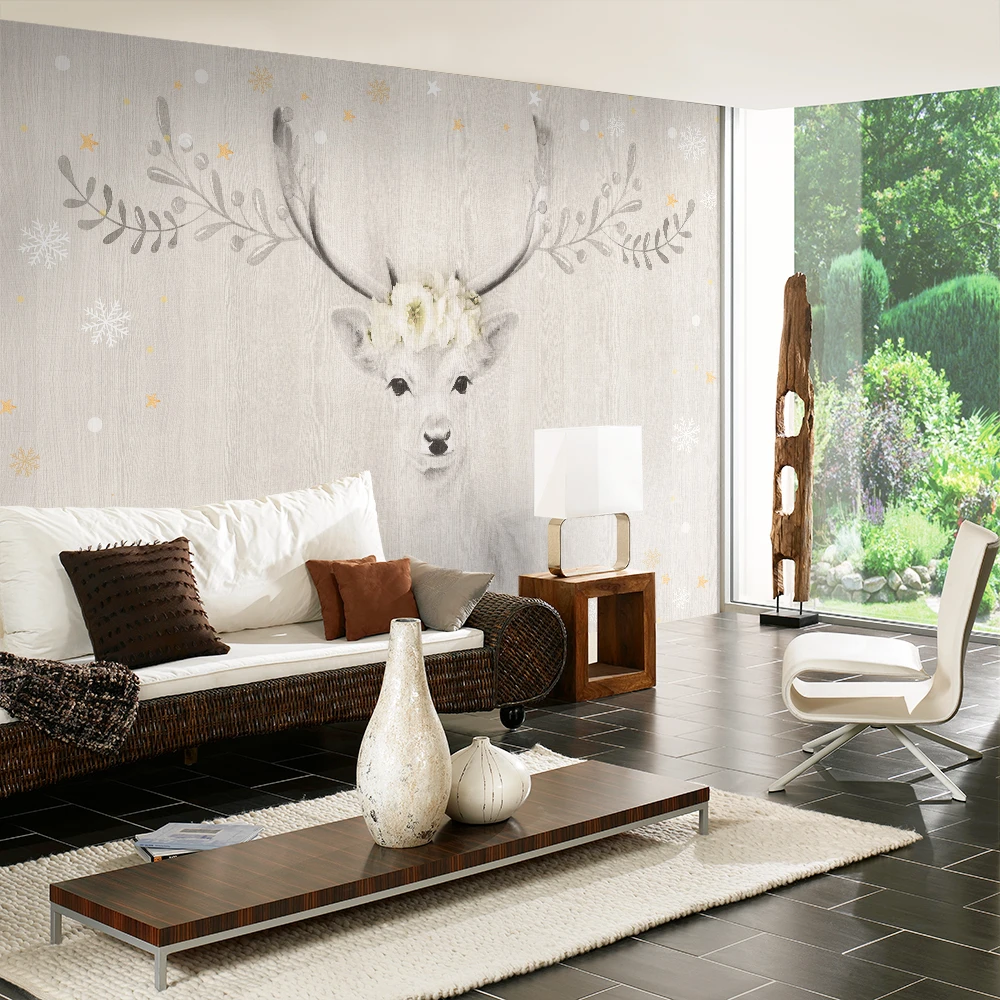 Custom 3d wallpaper American retro Mori pastoral elk hand painted watercolor floral wall - Silk waterproof material Custom 3d wallpaper American retro Mori pastoral elk hand painted watercolor floral wall - Silk waterproof material