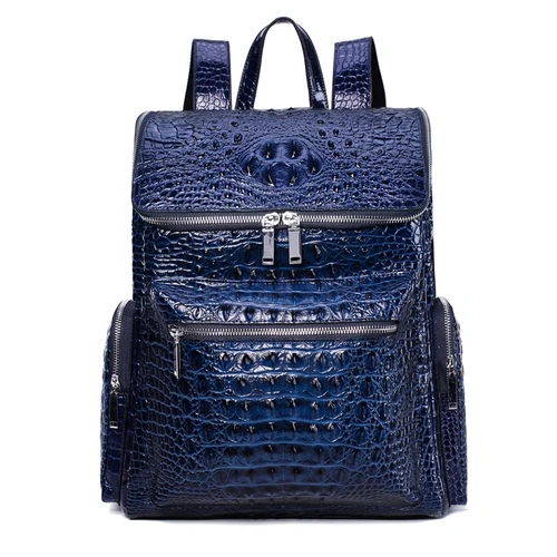 Роскошный бренд, натуральная кожа, мужской рюкзак, Аллигатор, настоящая натуральная кожа, студенческий рюкзак для мальчика, сумка для ноутбука 15 дюймов - Цвет: blue