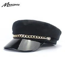 Военная Кепка, Железная шляпа с цепью, женские зимние шапки для мужчин и женщин, Дамская армейская милитарная Кепка из искусственной кожи, Черная кепка, шляпа моряка