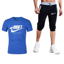 Новая мода спортивный костюм и футболка комплект Для мужчин s футболка шорты + мужские шорты Летний тренировочный костюм Для мужчин
