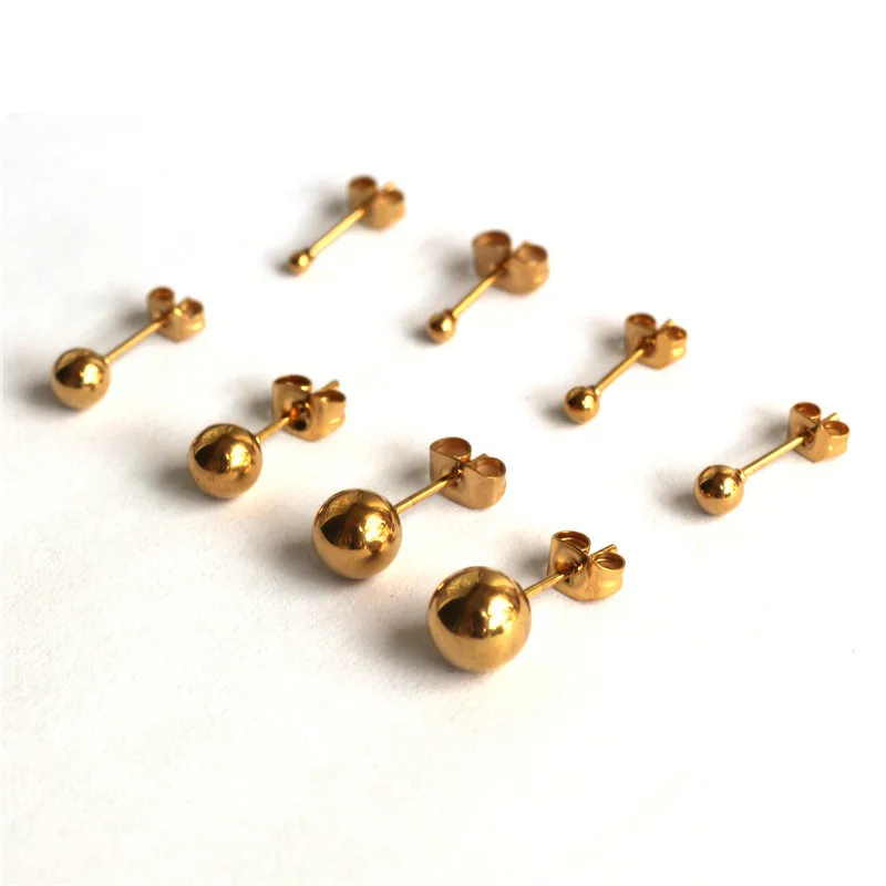 Titanium Gold-color Plating Small Ball Stud Earrings For Men Women 2mm to 8mm