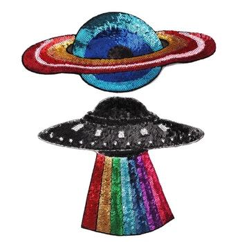 

Colorful UFO Patch Space Alien Patch Sequin Patches DIY Sewing Applique Clothes Sticker for Backpack Jacket Jeans Decor Badge