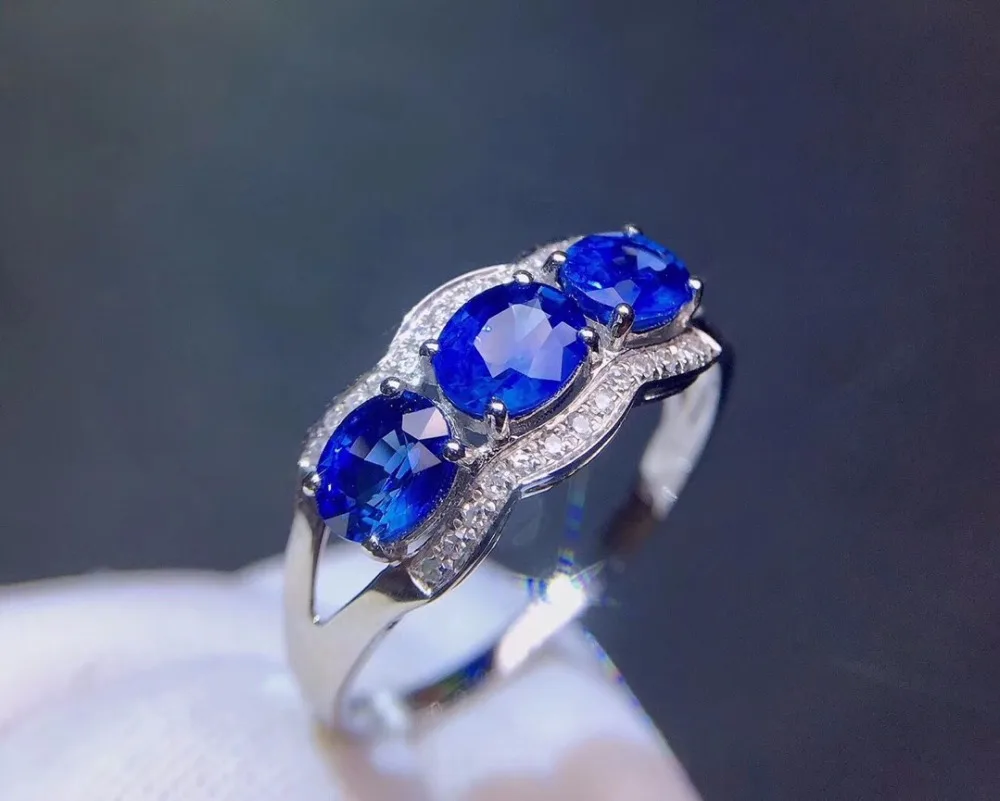 

Fine Jewelry Real Pure 18 K White Gold Jewelry 100% Natural Blue Sapphire 1.38ct Gold Diamonds Jewelry Stone Female Fine Rings