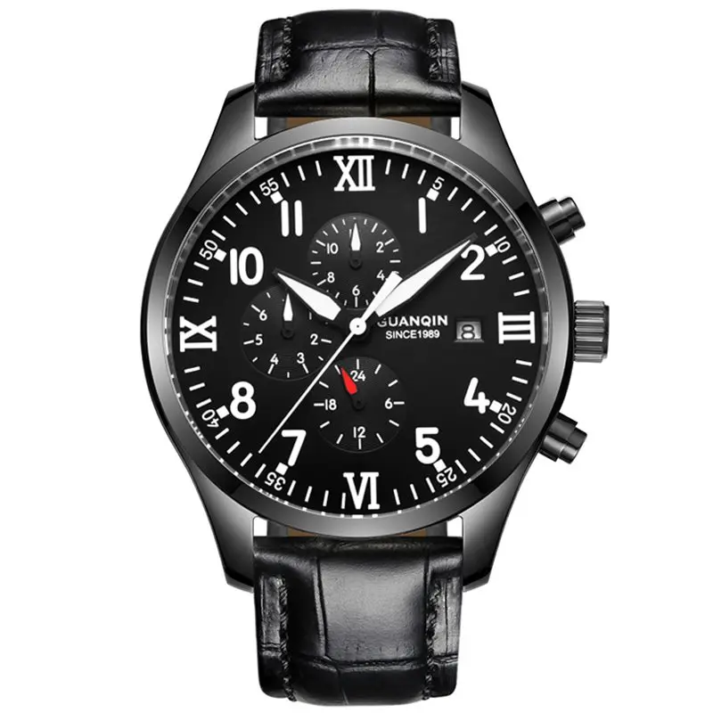 GUANQIN часы автоматические механические мужские часы лучший бренд класса люкс водонепроницаемый Дата Календарь кожаные Наручные часы Relogio Masculino - Цвет: B