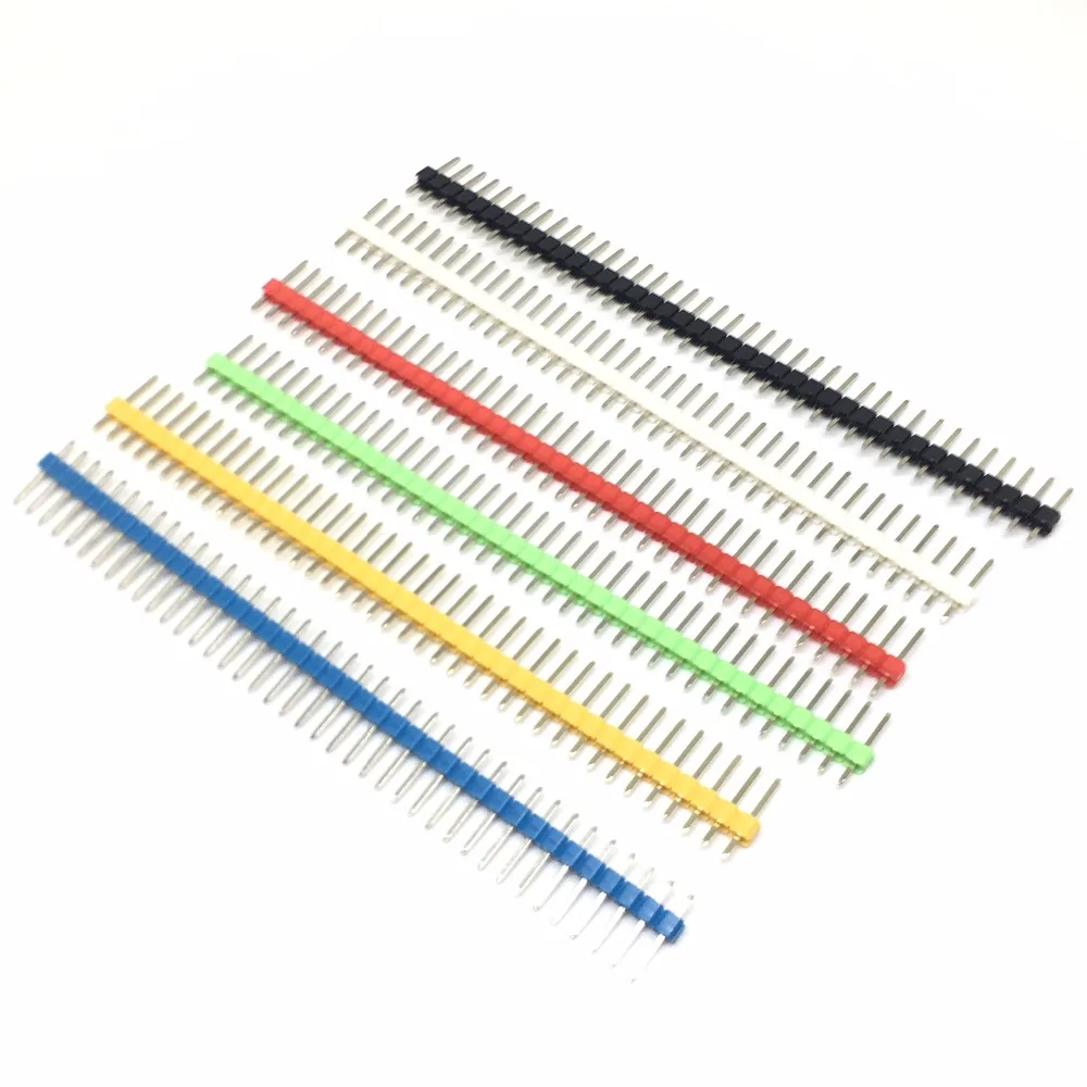 40 Pin 1x40 Single Row Male 2.54 Breakable Pin Header Connector Strip whiteblackredbluegreenyellow 2