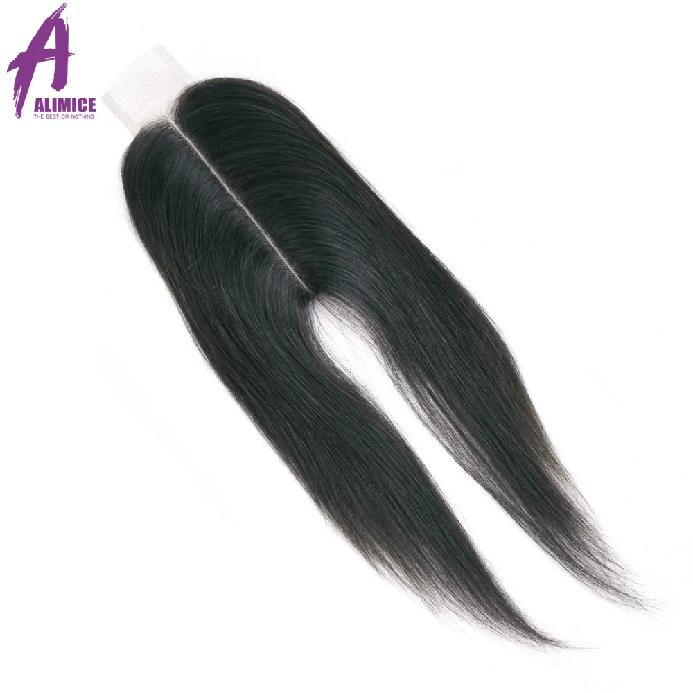 ALIMICE Hair Middle Part 26 Lace Closure Indian Straight Straight Closure Non Remy Human Hair Closure Natural Color 6-18 inch (1)