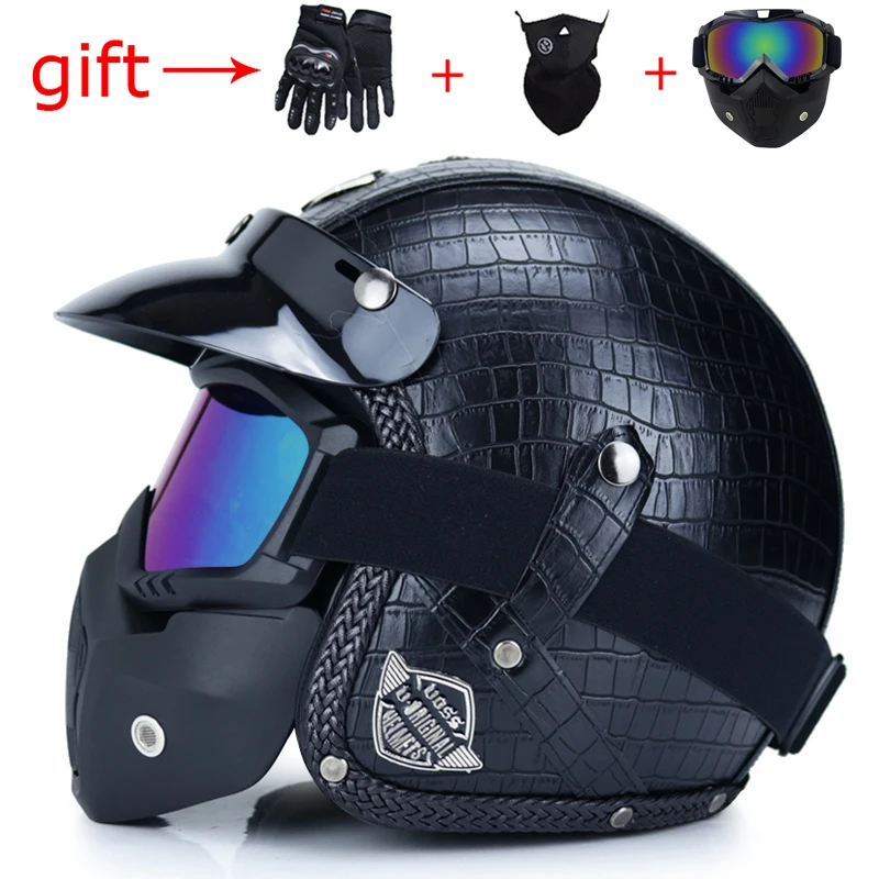 Moto rcycle шлем casco moto PU с открытым лицом 3/4 Ретро шлем хищника для мужчин и женщин capaceteDOT Сертифицированный чоппер шлем - Цвет: 1a