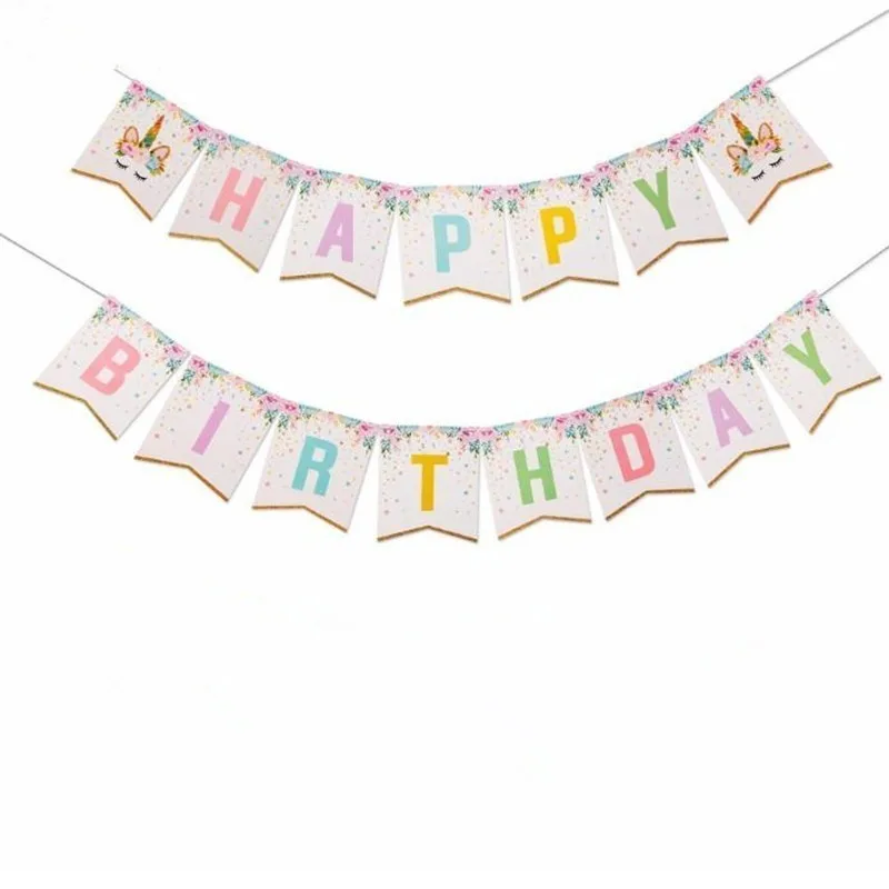 1 комплект бумаги счастливый плакат "с днем рождения" украшения для детской вечеринки украшения мультфильм DIY Бантинг Флаг Babyshower Anniversaire Enfant